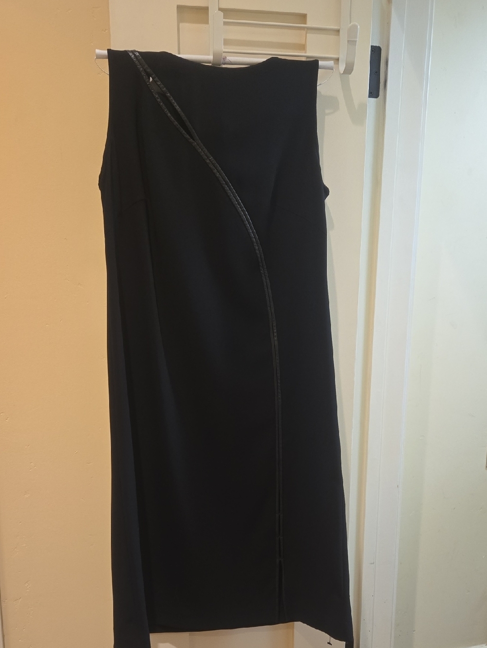 Marina Rinaldi , Made In ITALY Black Sleeveless Midi Dress with LEATHER Trim